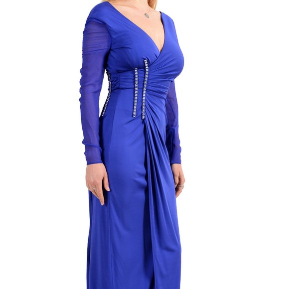 Versace Deep V-Neck Open Back Maxi Evening Dress - Picture 3 of 8